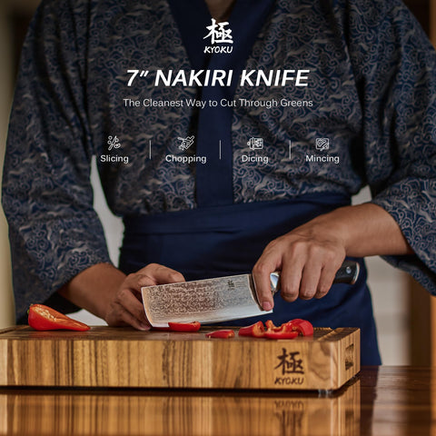 KYOKU Nakiri con mango ergonómico, control cómodo para la mano.