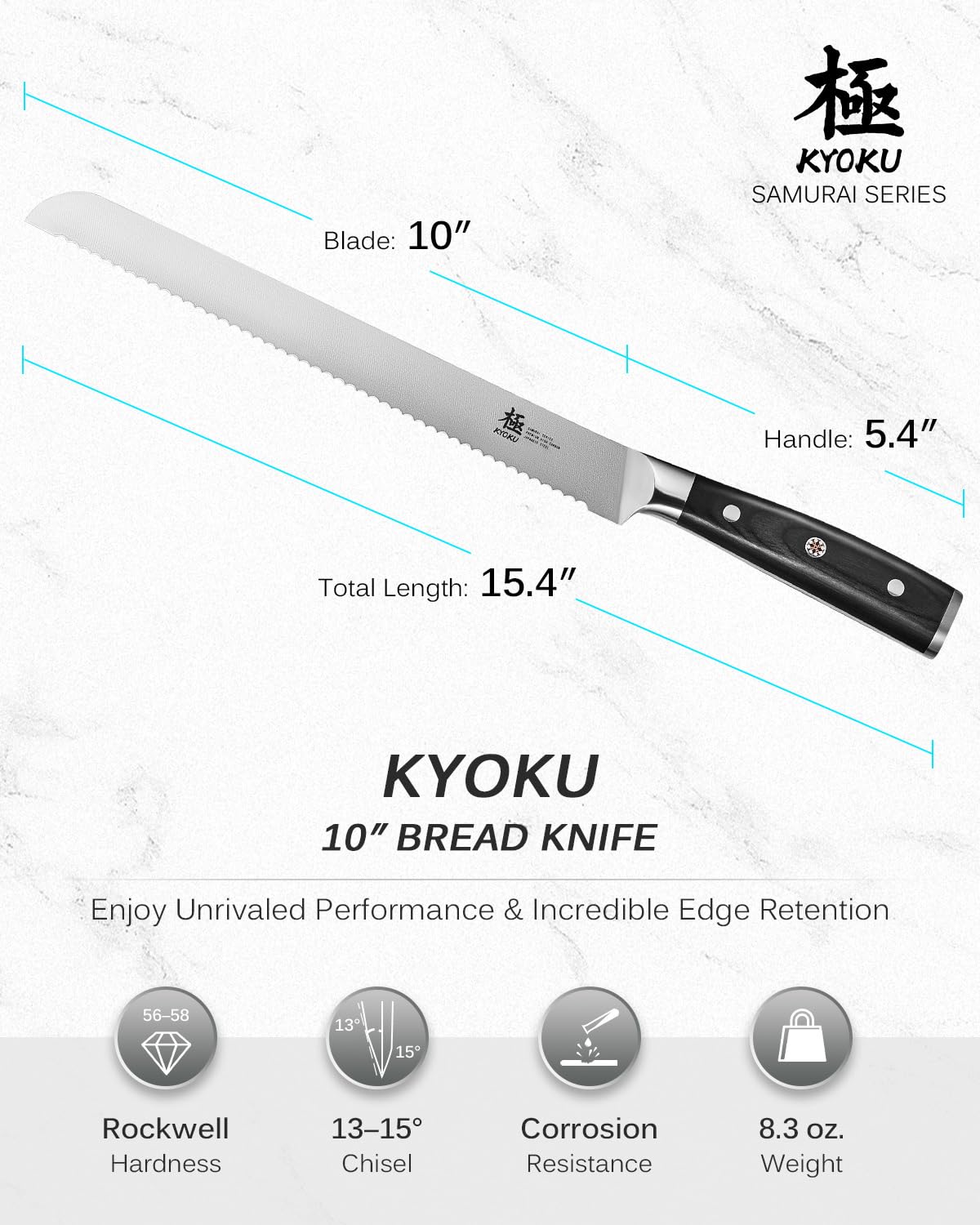 Cuchillo KYOKU Samurai 10 con funda incluida para almacenamiento seguro