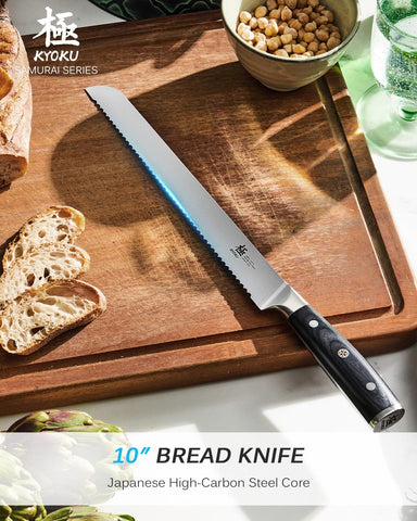 KYOKU Samurai 10 cuchillo pan mango Pakkawood destaca agarre ergonómico