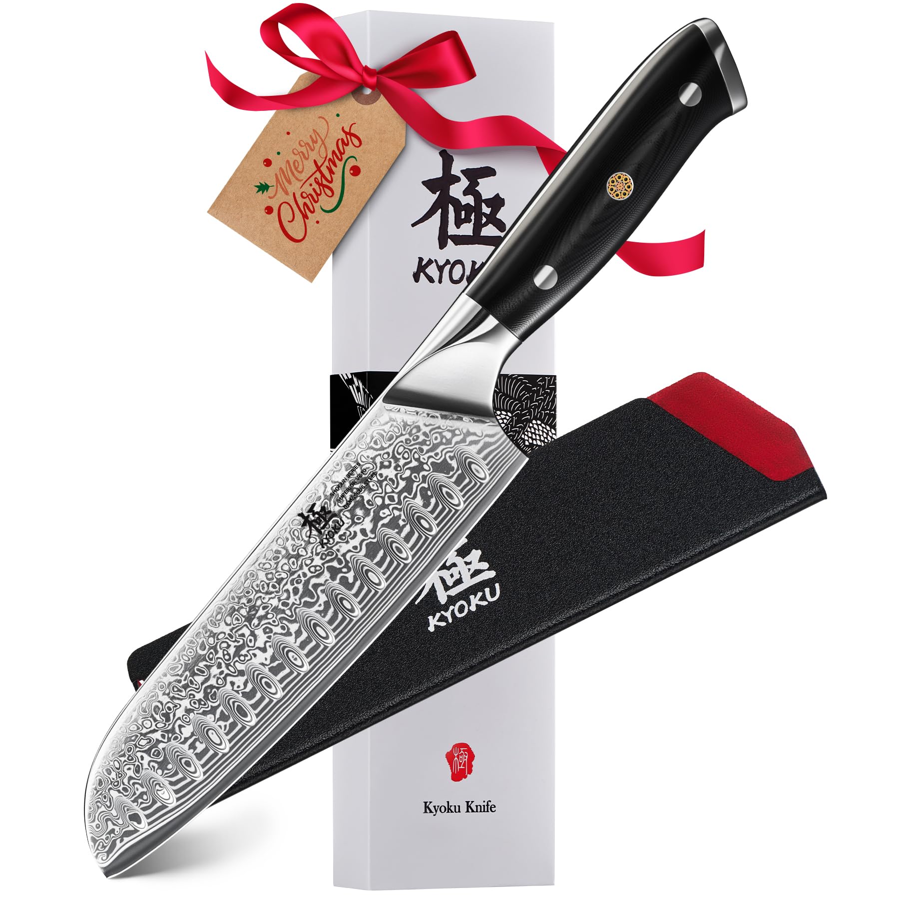 KYOKU Santoku con núcleo damasco de 7 pulgadas para cortes precisos y duraderos