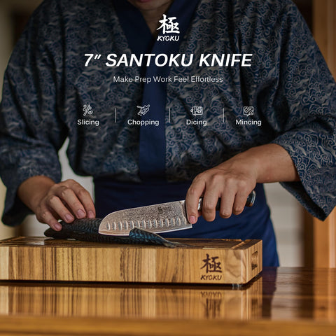 KYOKU Santoku, hoja amplia de 7 pulgadas para mayor control y confort