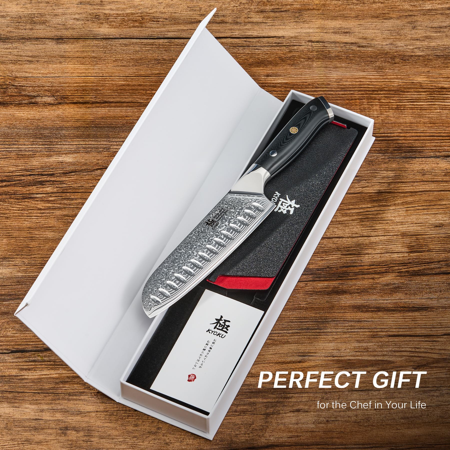 KYOKU Santoku hoja extra ancha para cortes uniformes
