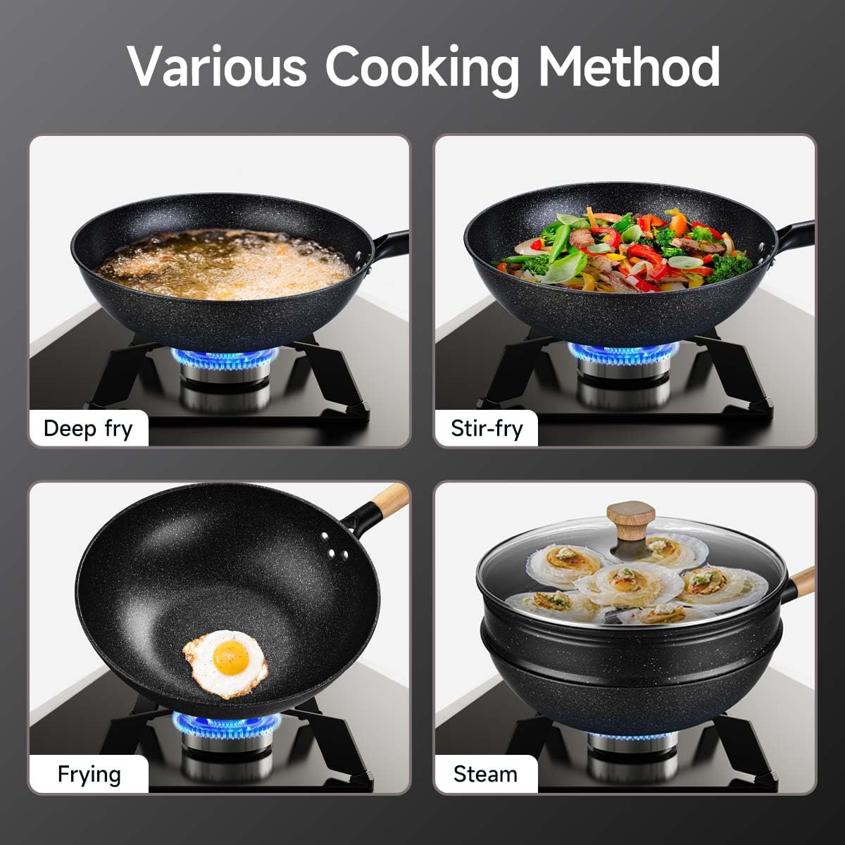 KYTD Wok limpieza sencilla tras cocinar, ahorro de tiempo.