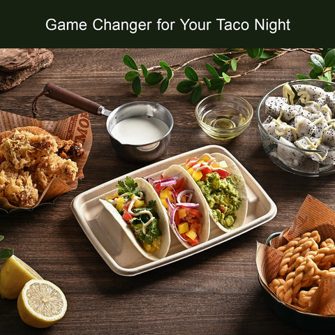 Kzeirm bandeja descartable para tacos ideal para fiestas y limpieza rápida.