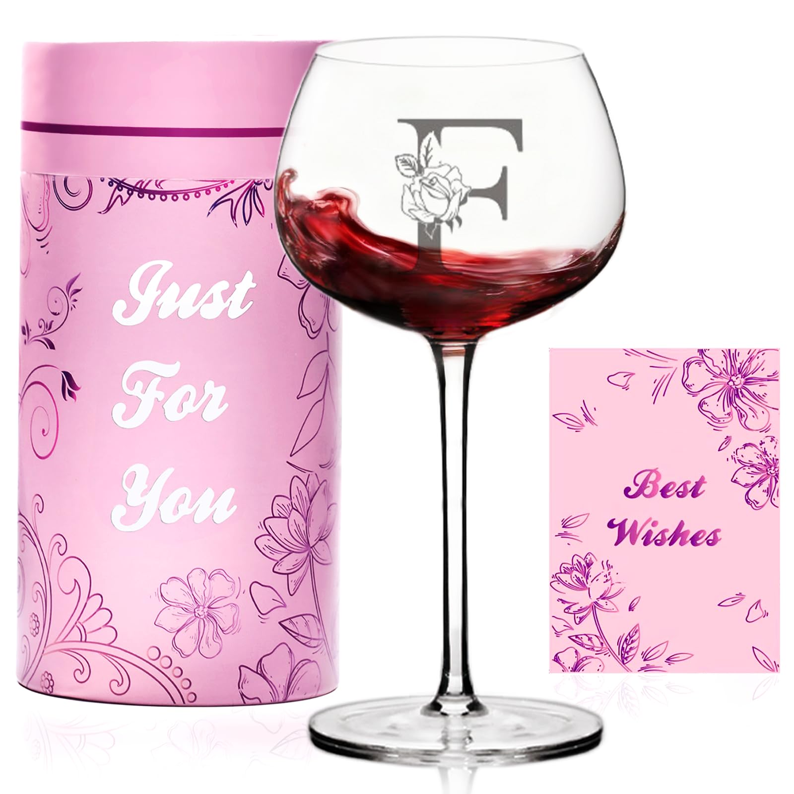 Vaso de vino personalizado de L＆J Home con monograma Letra F para regalo