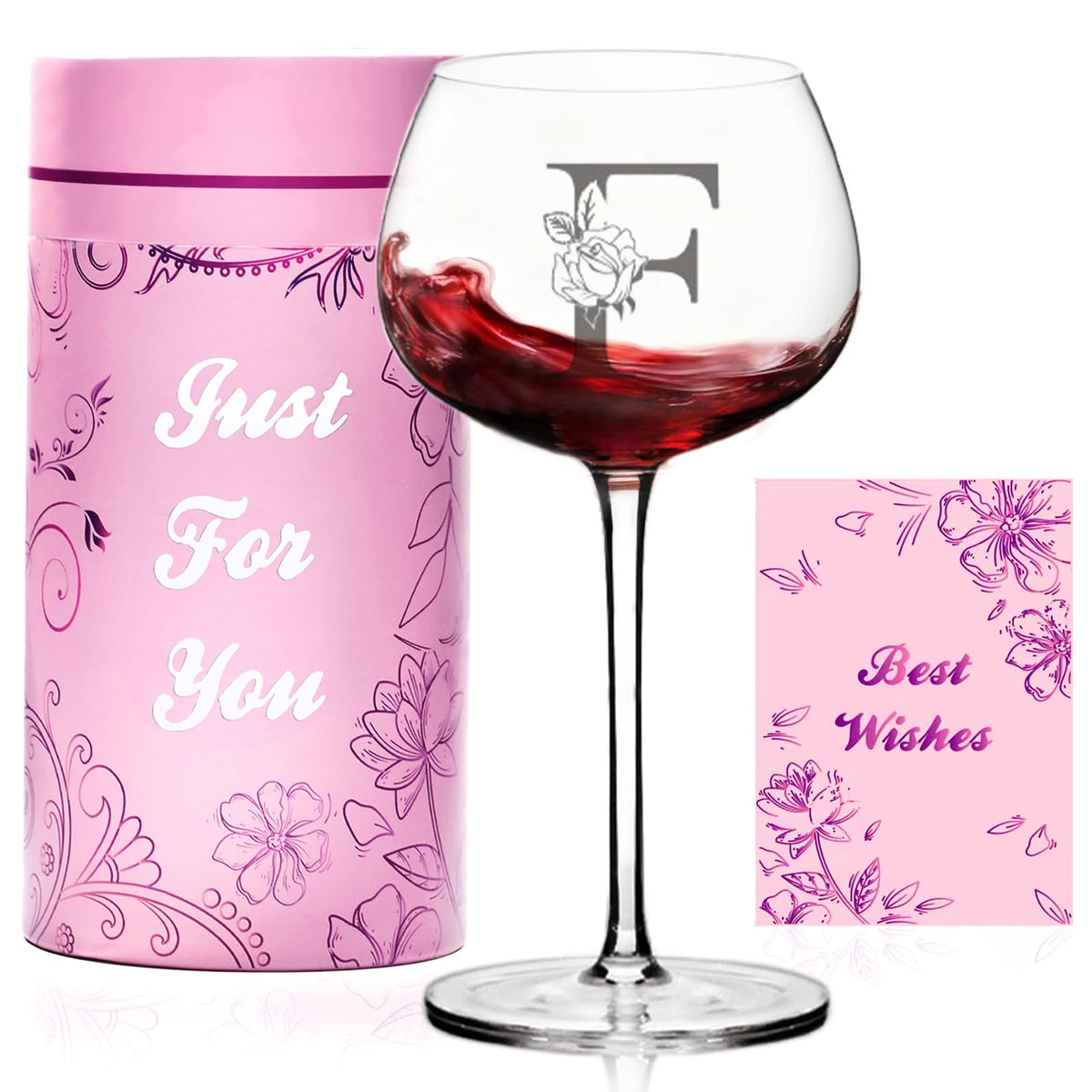 Vaso de vino personalizado de L＆J Home con monograma Letra F para regalo