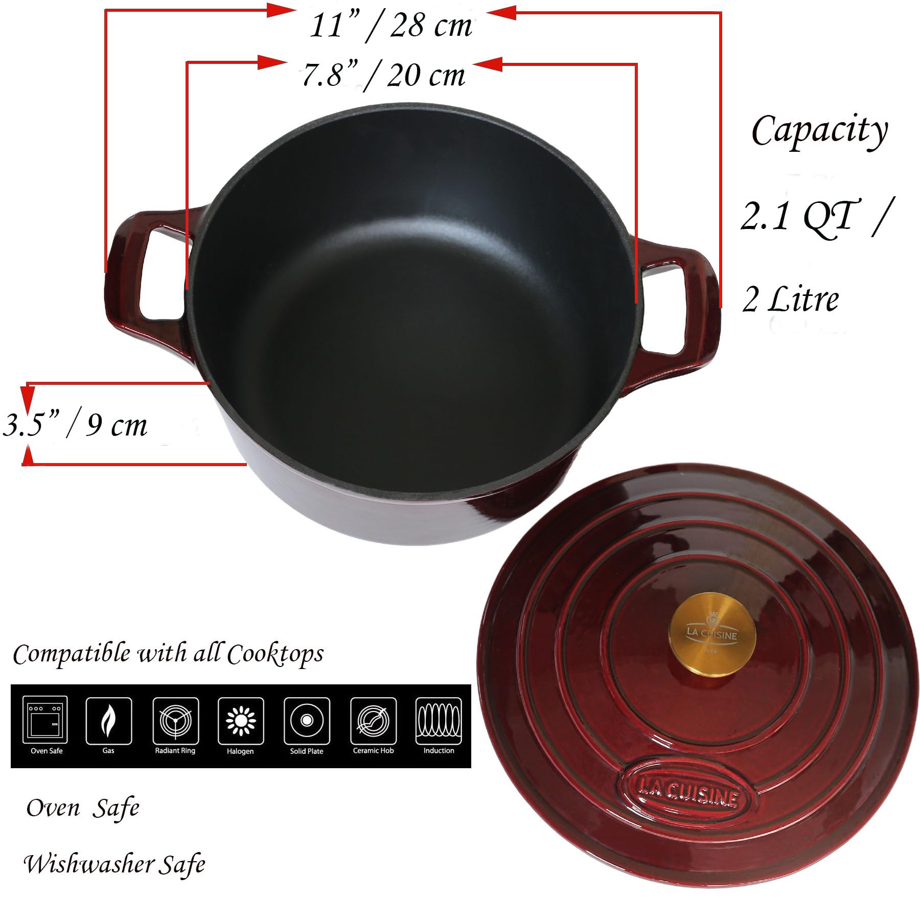 Capacidad de 2,1 cuartos, ideal para guisos pequeños