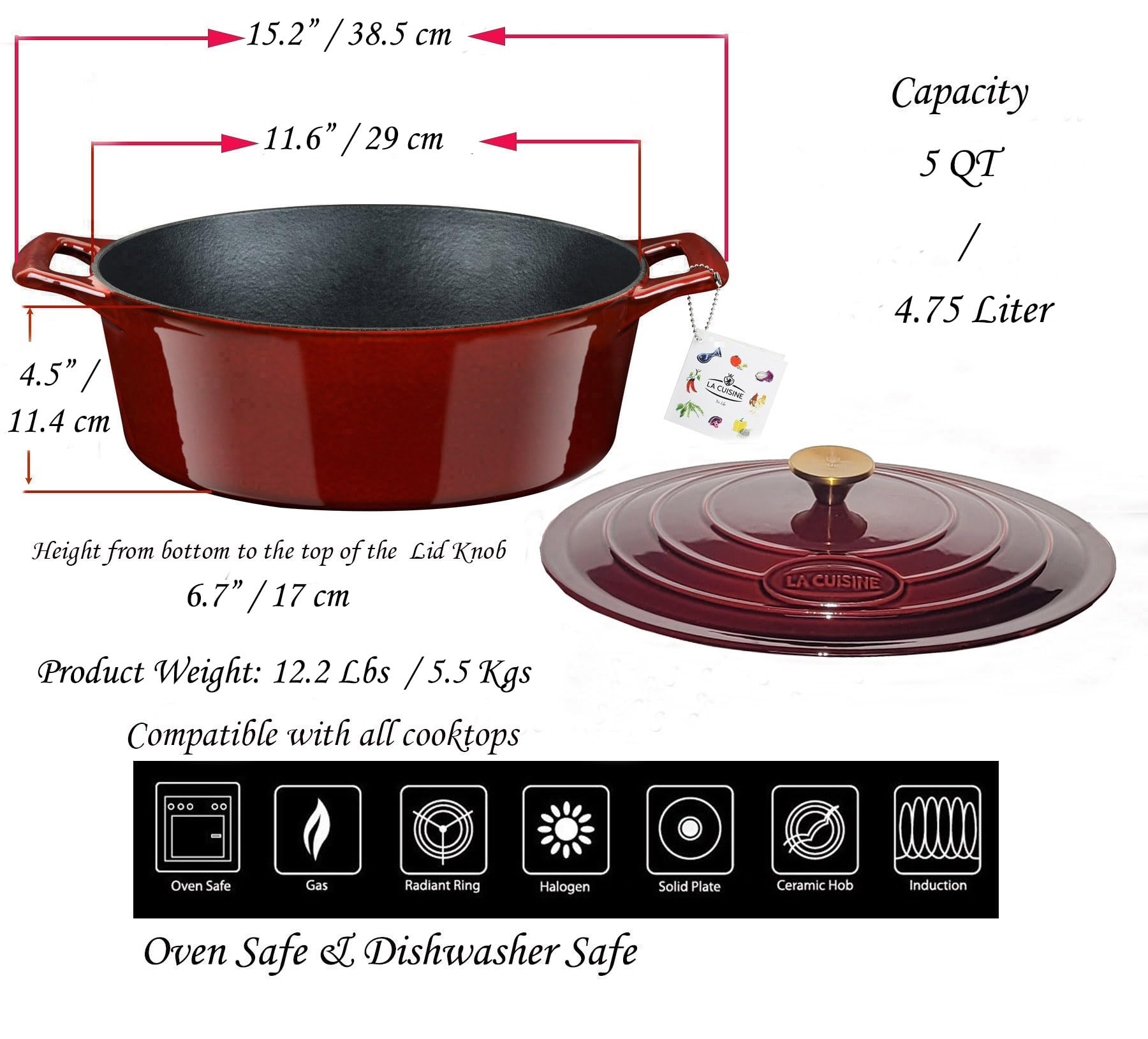 La Cuisine olla esmaltada en tono granate lista para hornear y guisar.