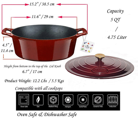 La Cuisine olla esmaltada en tono granate lista para hornear y guisar.