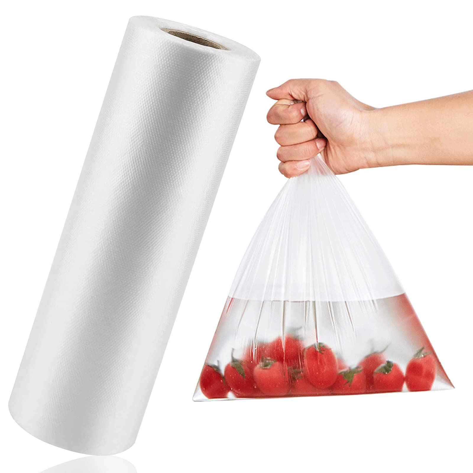 LabelMore bolsas plásticas para productos, rollo 12'' x 16'', ideal para almacenamiento seguro de alimentos.