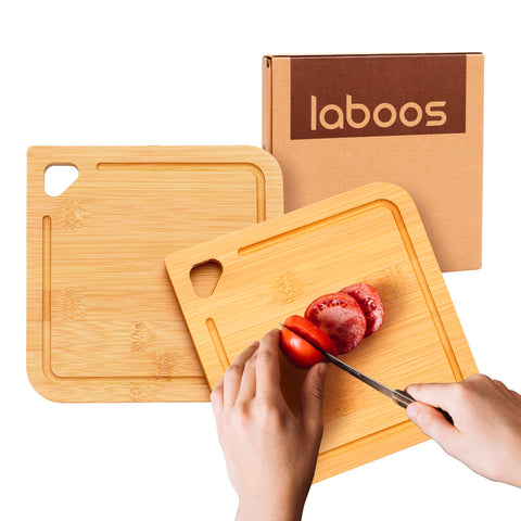 Tablas de bambú laboos 7x7 con canal para jugo, ideales para jugos y líquidos.