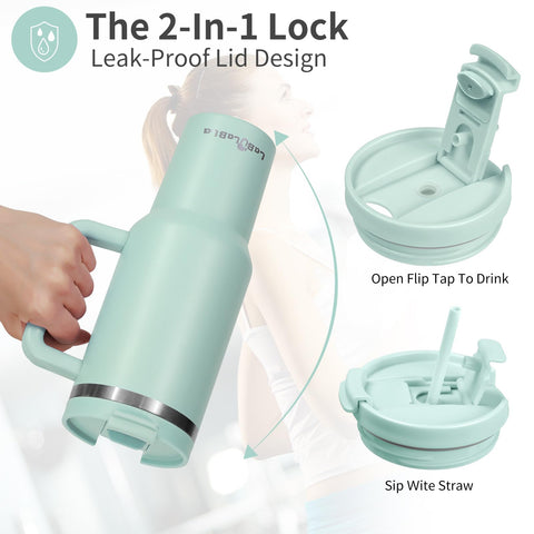 Labulabla Termo 40oz azul niebla asa ergonómica para un agarre cómodo