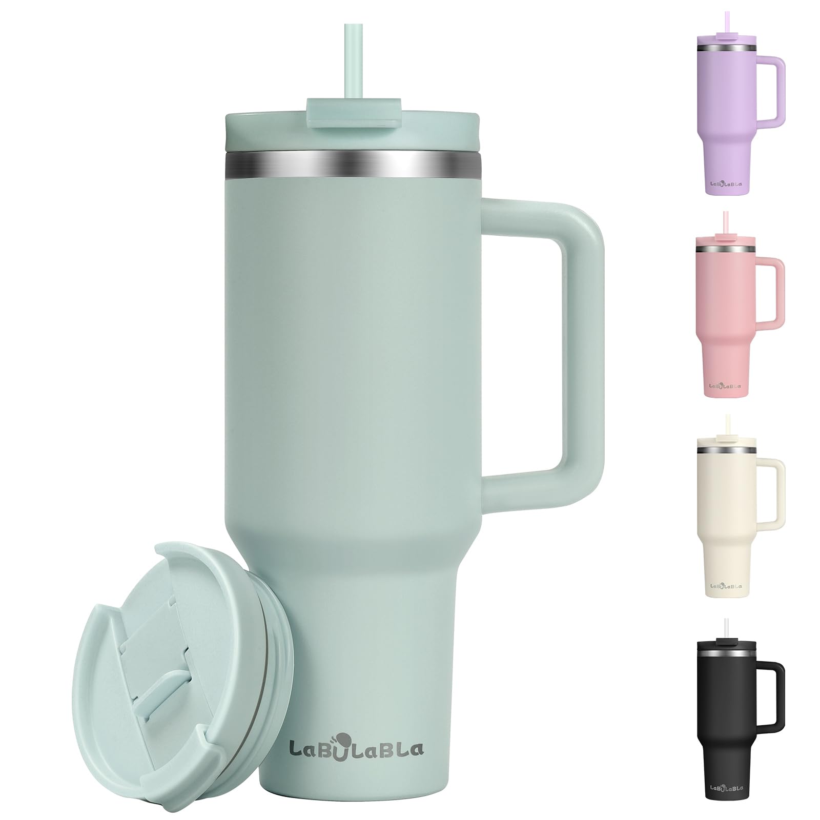 Labulabla Termo 40oz azul niebla con doble pared para bebidas frías o calientes