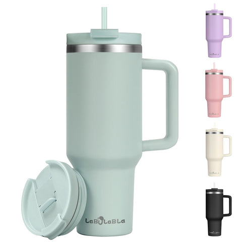 Labulabla Termo 40oz azul niebla con doble pared para bebidas frías o calientes