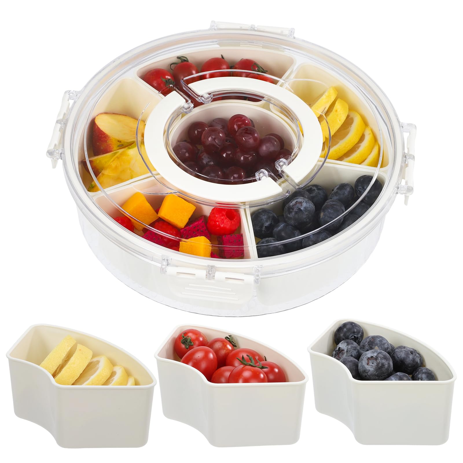 Bandeja LACLEBEN dividida con tapa para aperitivos ordenados y frescos.