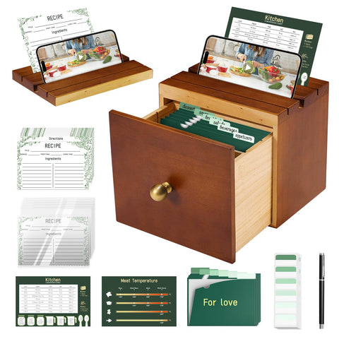 Caja de recetas LACRTOPE de madera vintage para organización con estilo