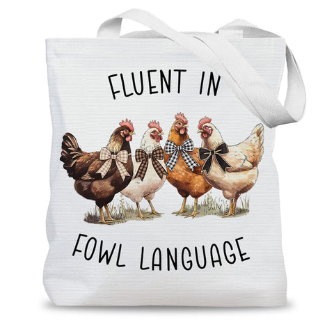 LADOCK bolsa de lona con diseño de pollo, vista frontal, ideal para compras diarias.