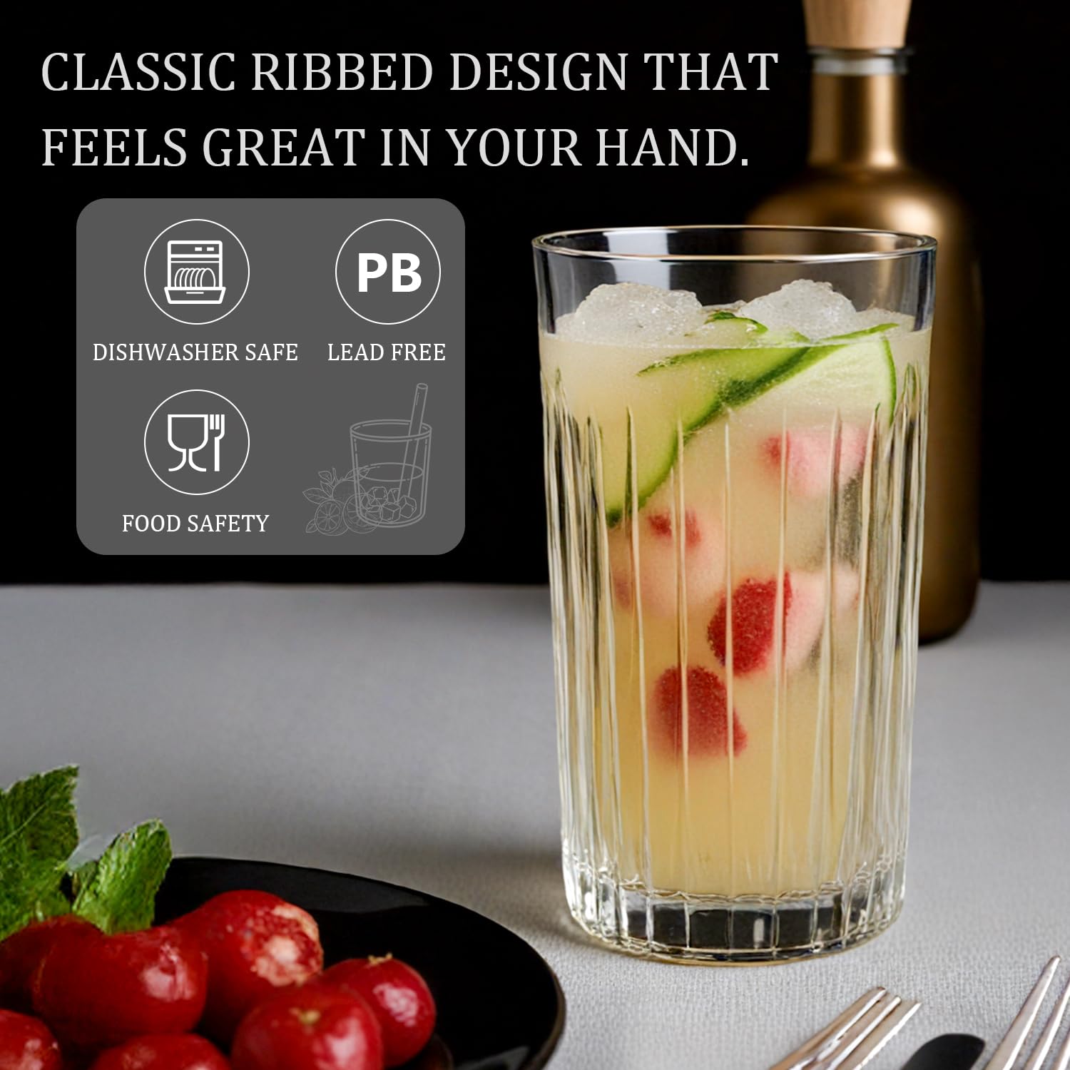 Vasos Laerjin, vidrio grueso y duradero para uso diario y celebración.