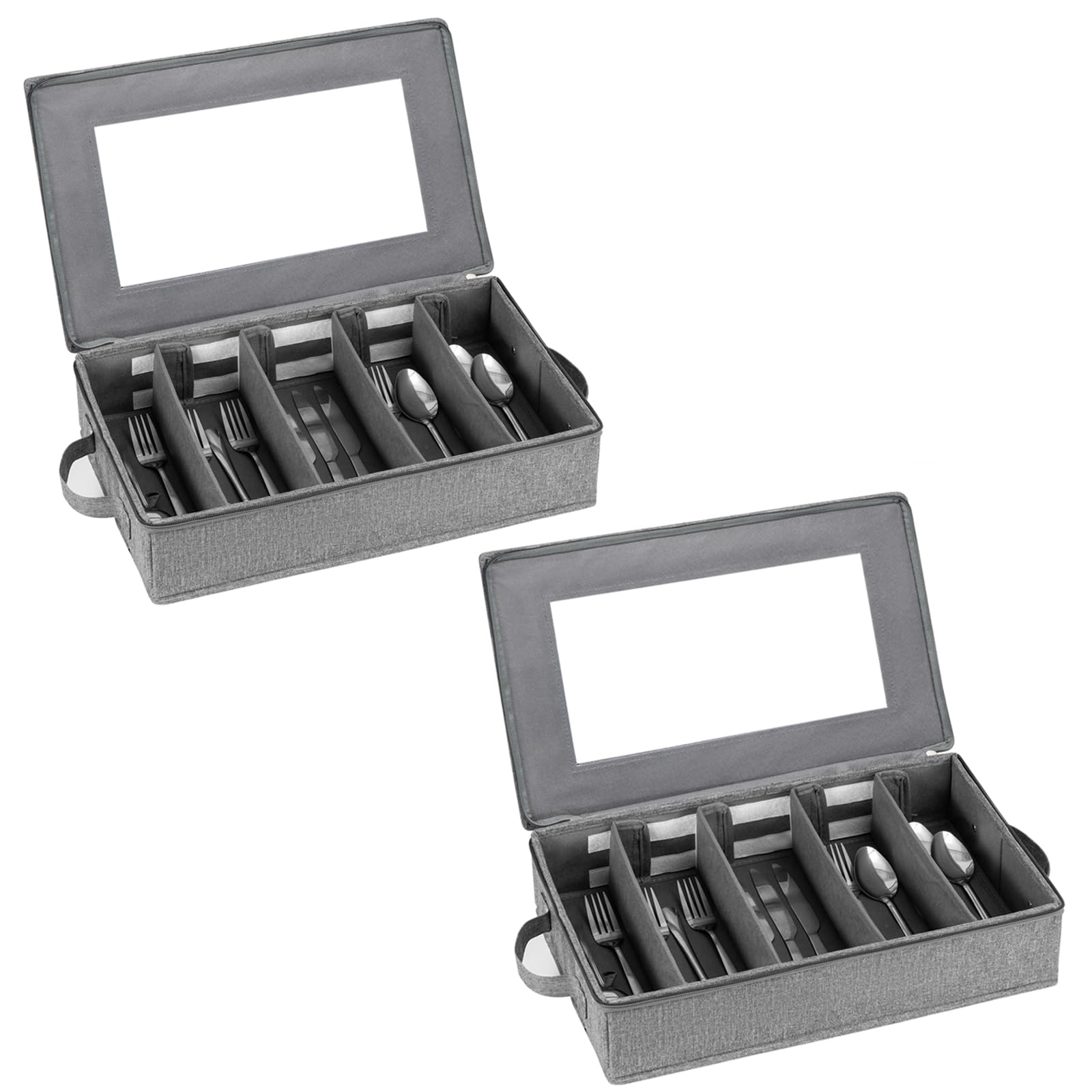 Lafulling caja cubiertos gris 2-pack con divisiones ajustables para ordenar utensilios.