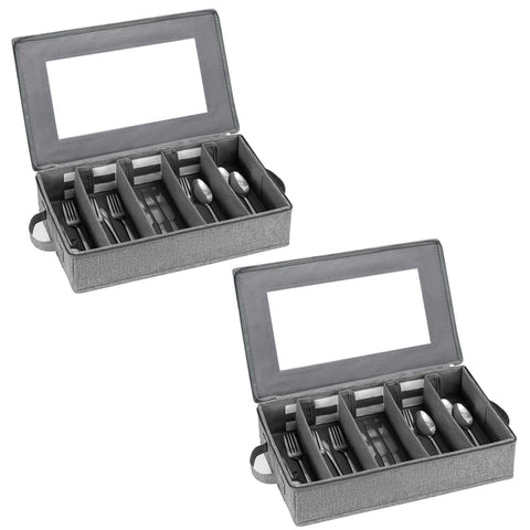 Lafulling caja cubiertos gris 2-pack con divisiones ajustables para ordenar utensilios.