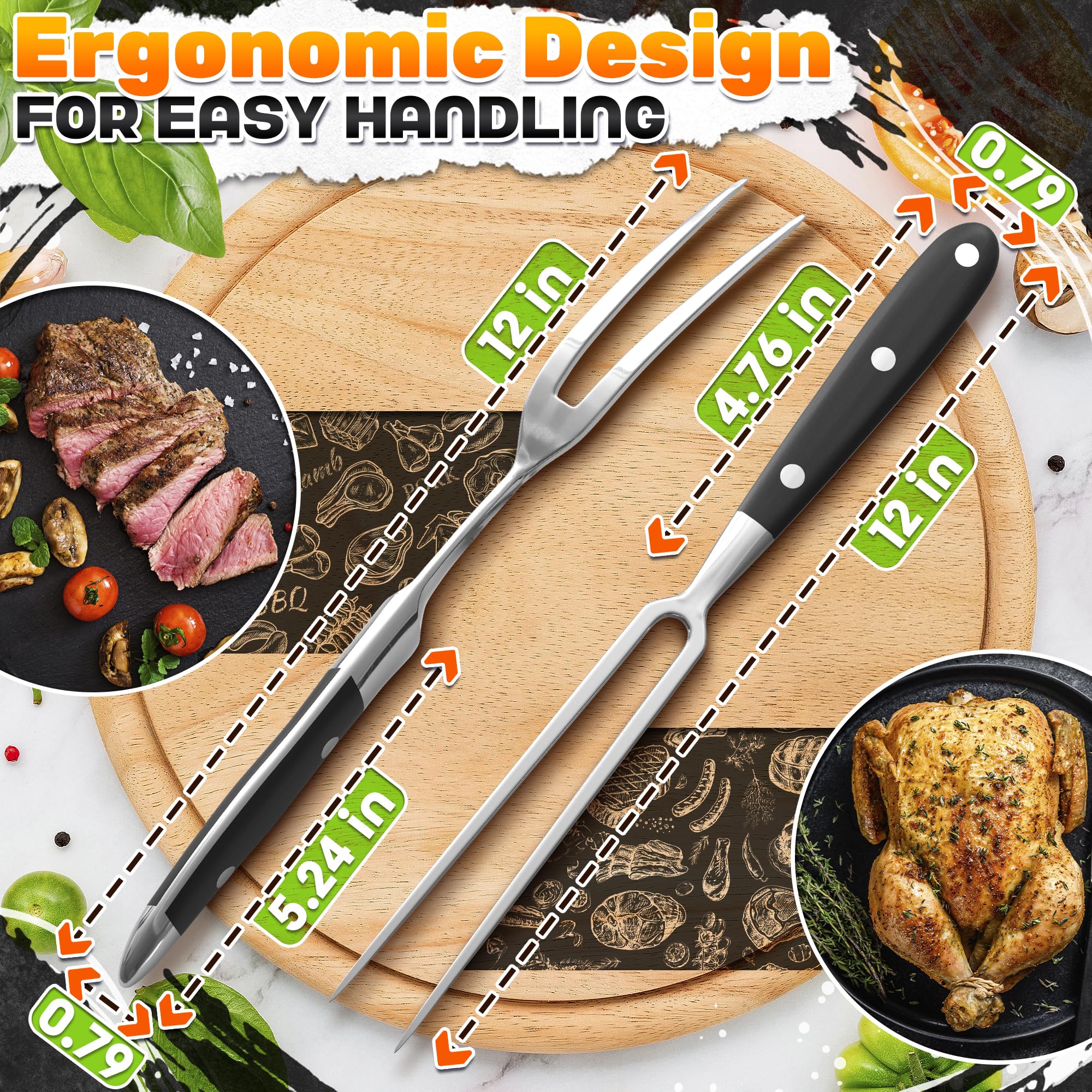Tenedor Lagarto para carne de 12 pulgadas curvo, servicio con control.