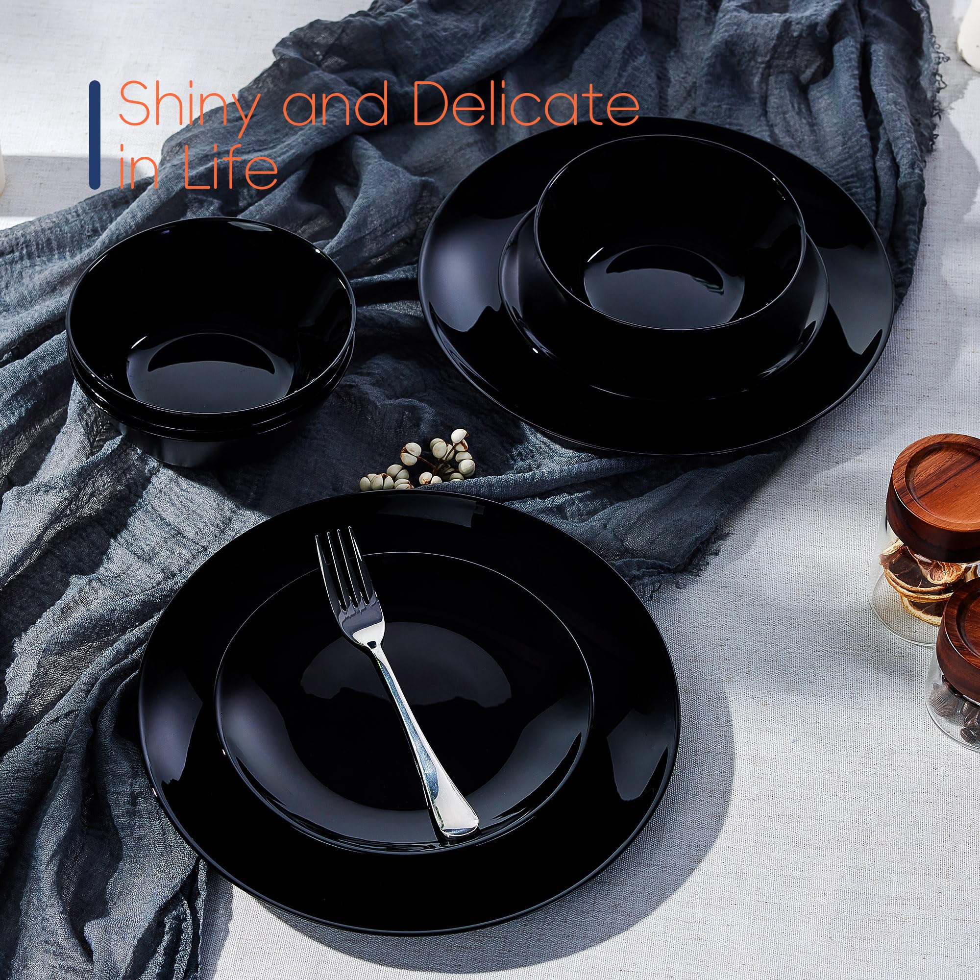 LaGlint set de platos opal 12 piezas, plato de ensalada moderno para la mesa