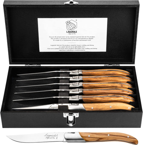 Conjunto de seis cuchillos de steak Laguiole Style de Vie en estuche regalo.