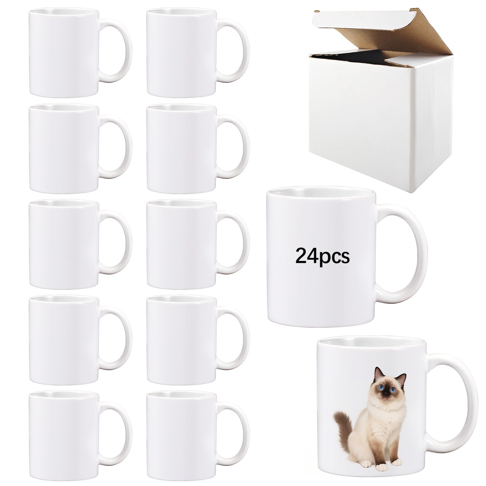 LaiHiulaan 24pack 11 oz tazas sublimación con caja, ideales para regalos.