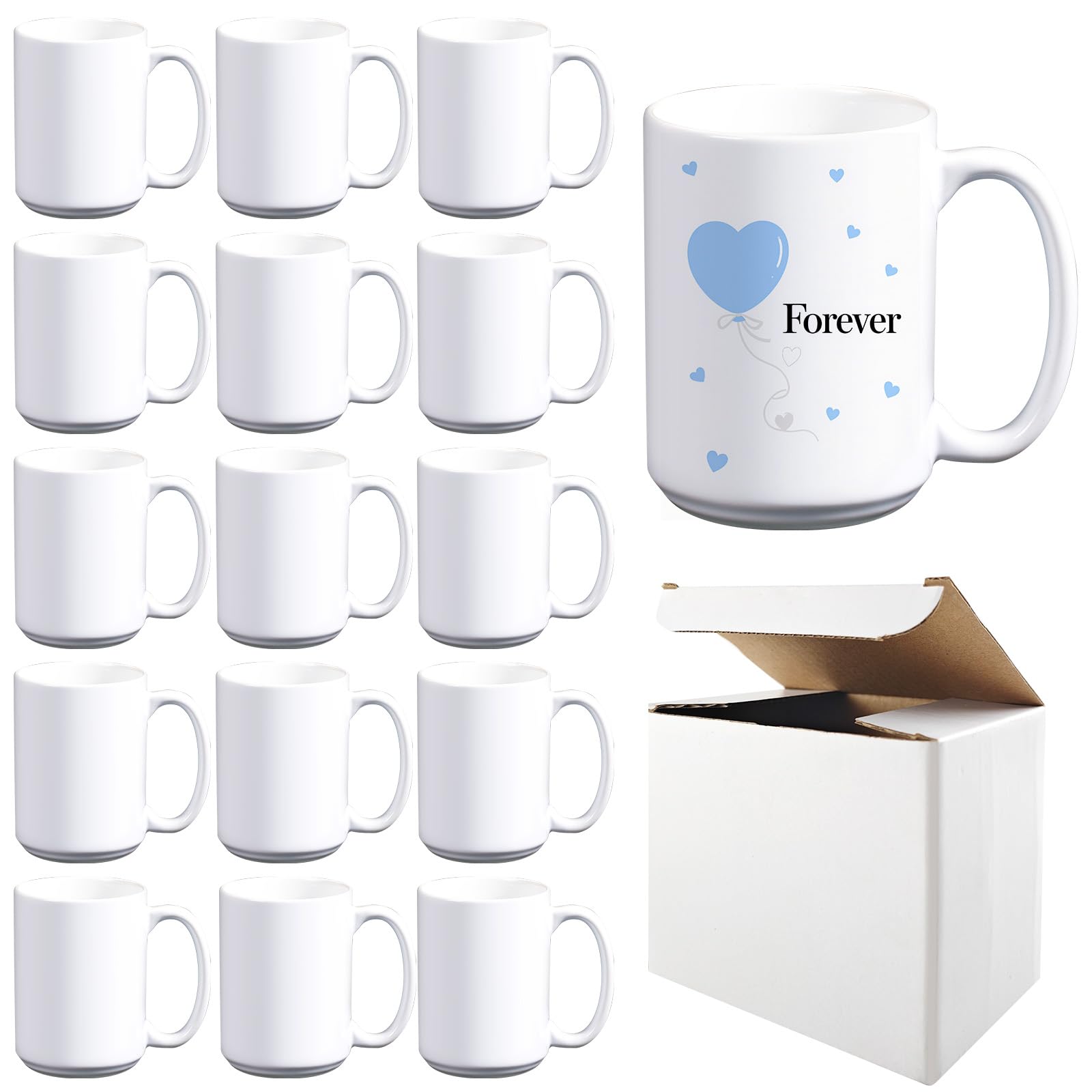 Taza LaiHiulaan sublimación 15 oz con caja redonda, ideal para regalos.