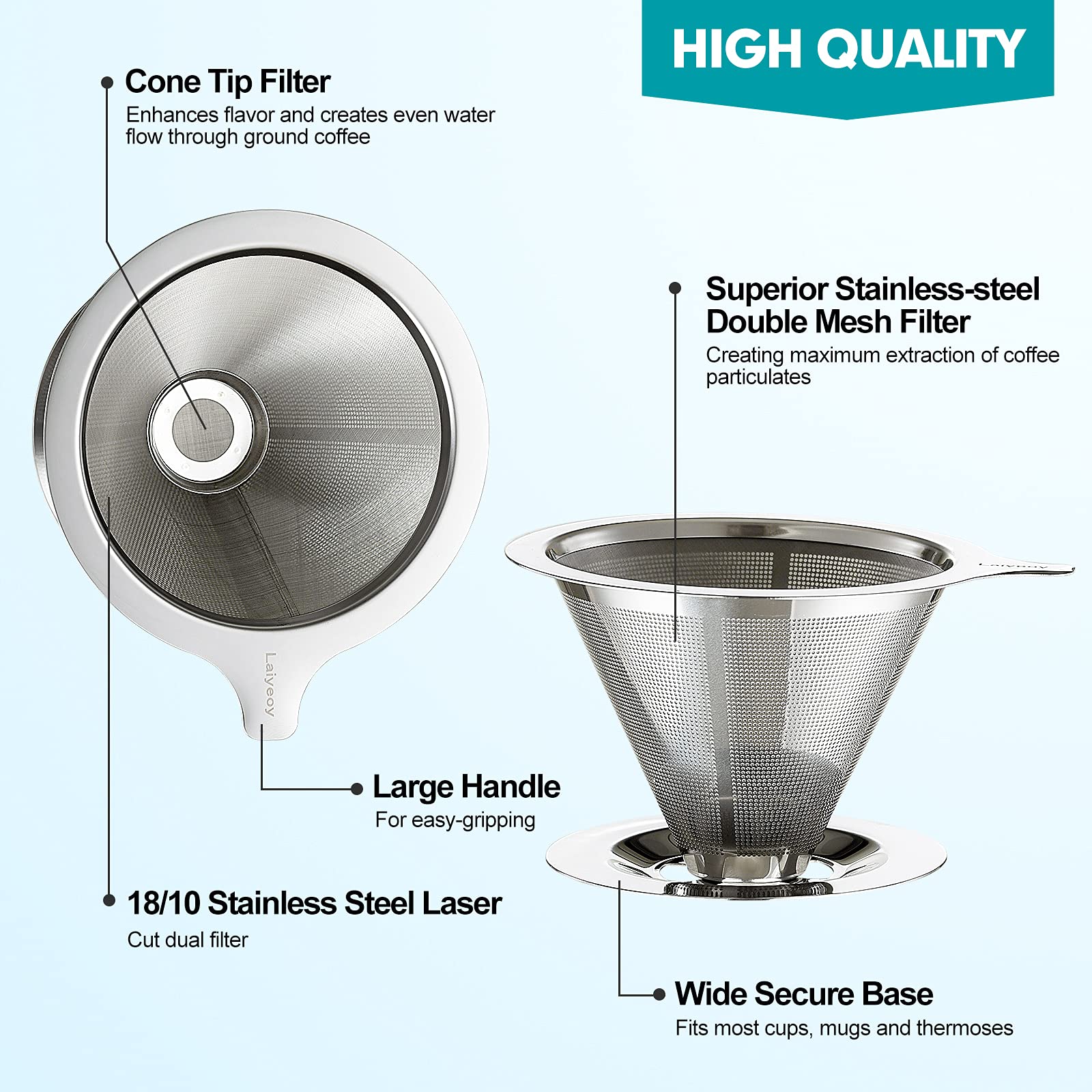Laiyeoy base amplia y estable garantiza compatibilidad con tazas y termos.