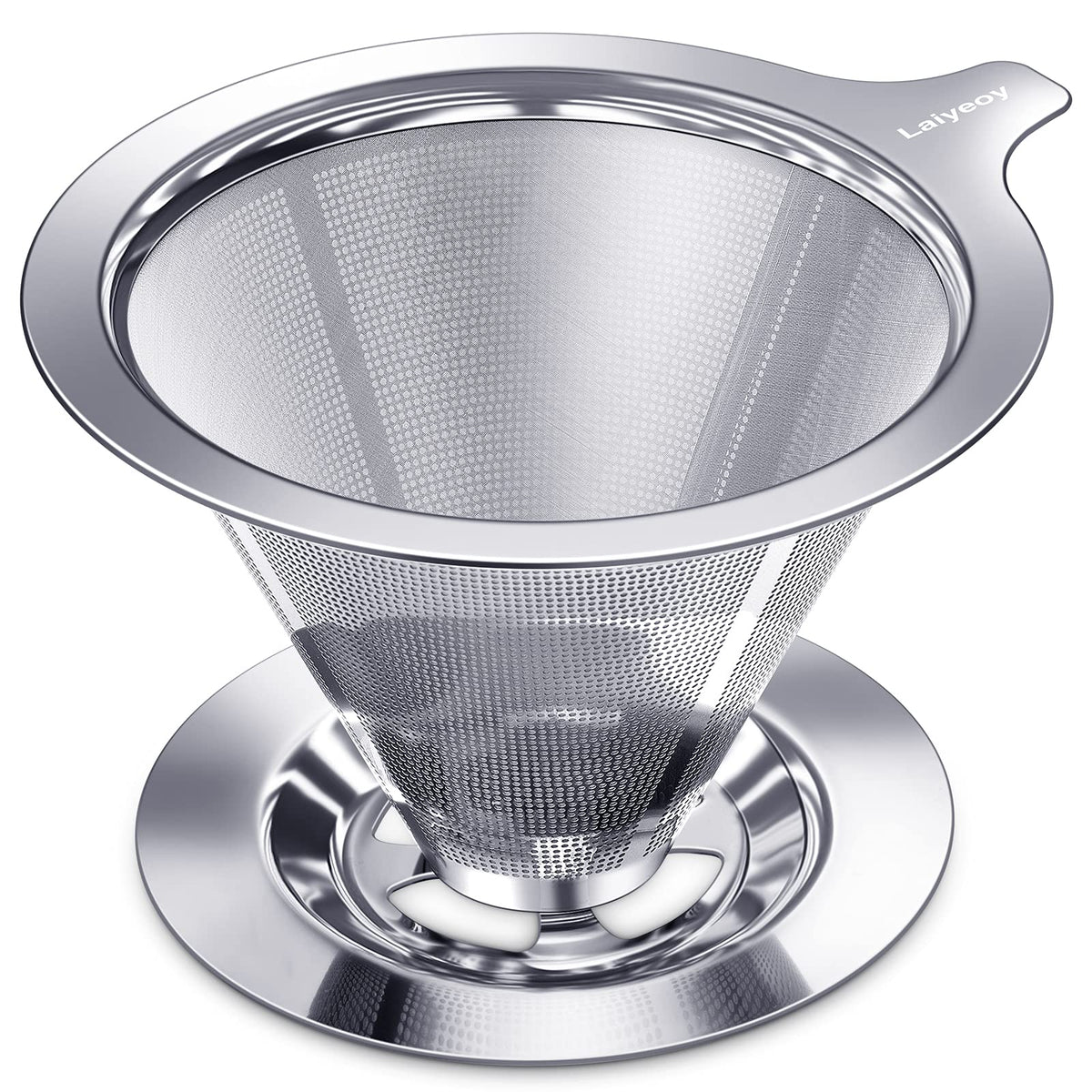 Laiyeoy cono filtrador acero inoxidable doble malla: filtración limpia para un sabor pleno.