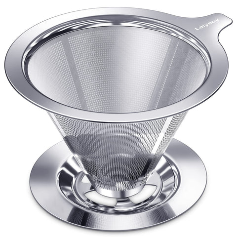 Laiyeoy cono filtrador acero inoxidable doble malla: filtración limpia para un sabor pleno.