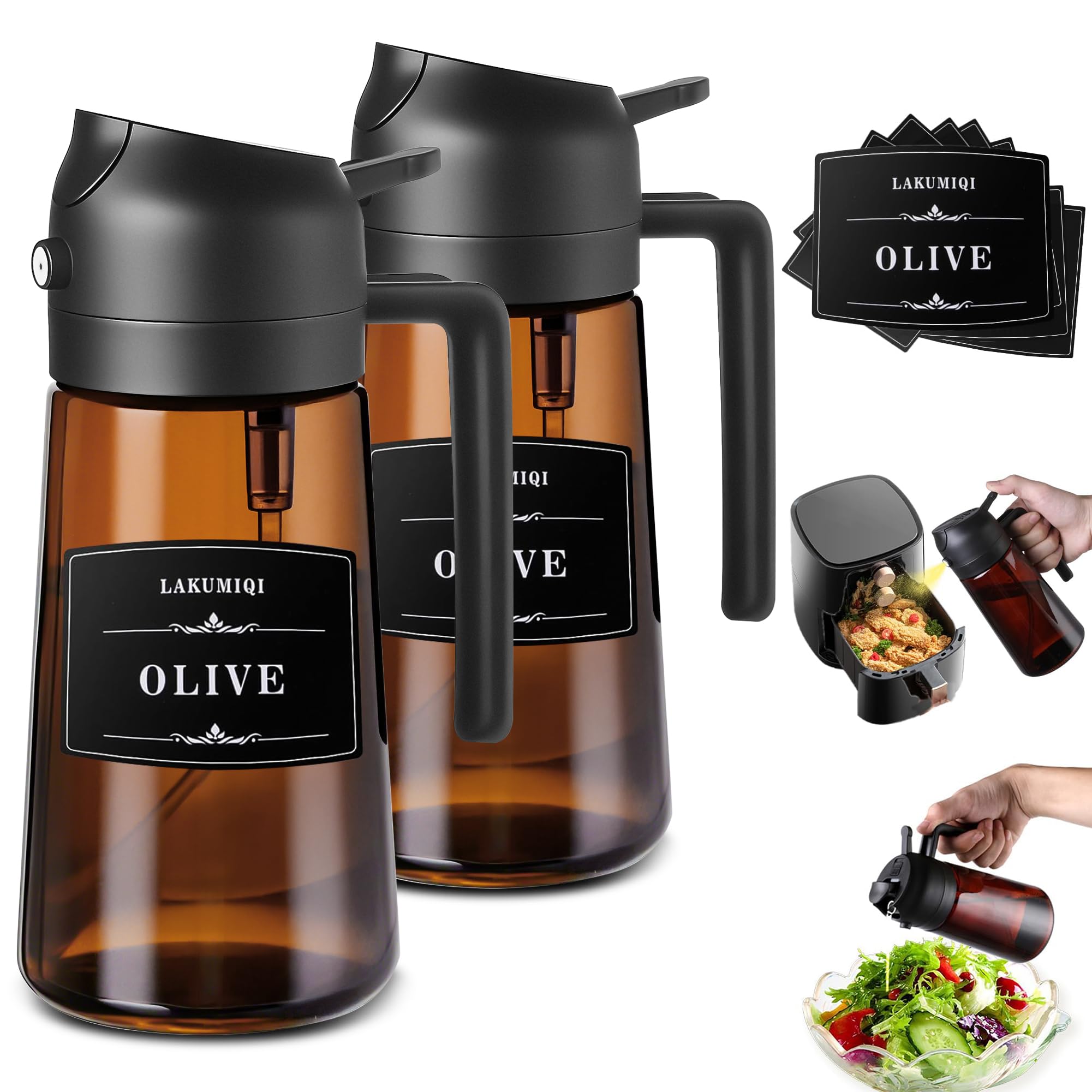 Lakumiqi dispensador-aceite-vidrio-2-en-1 para cocinar sin goteos.
