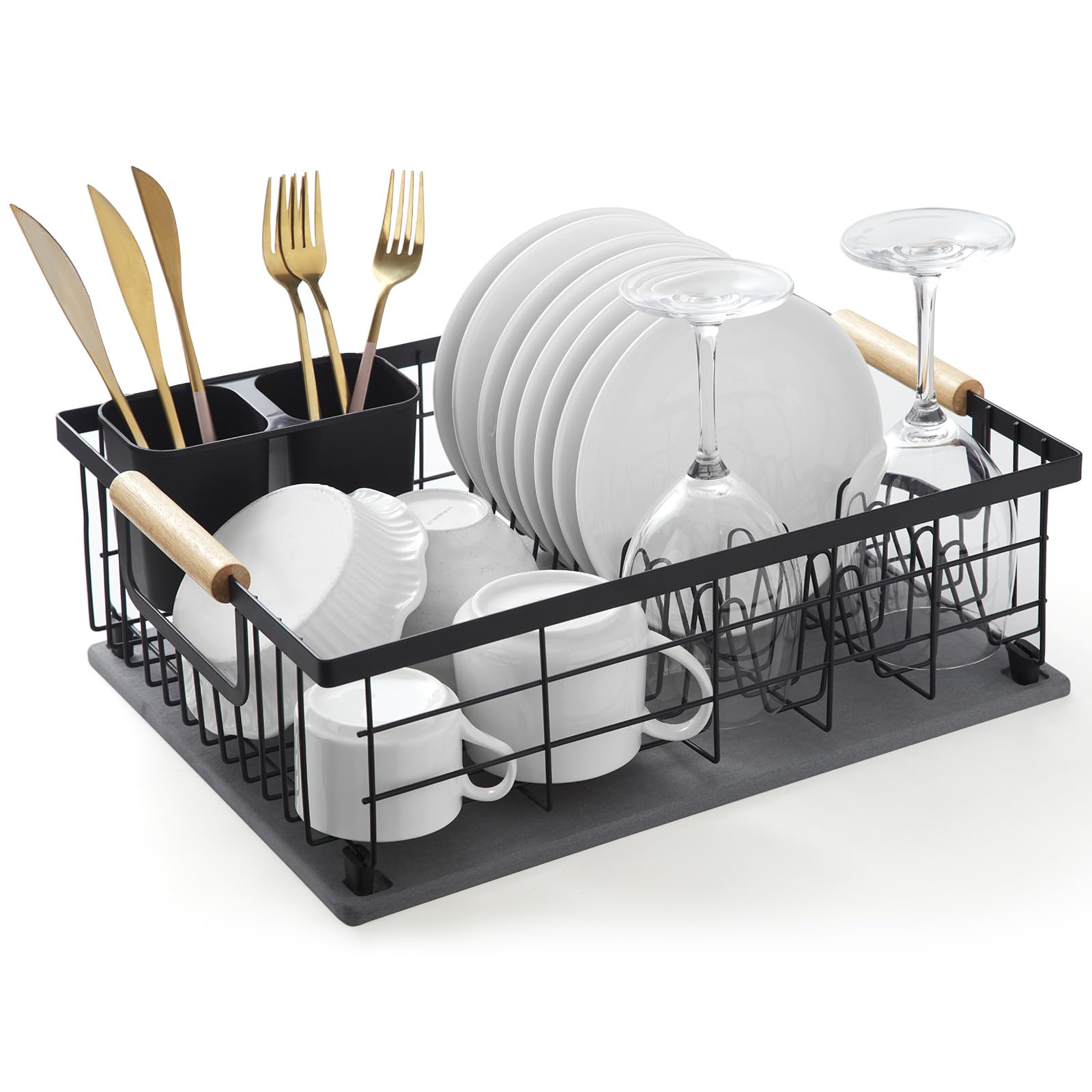 Lalaunicky escurridor de platos con base de piedra para secado eficiente