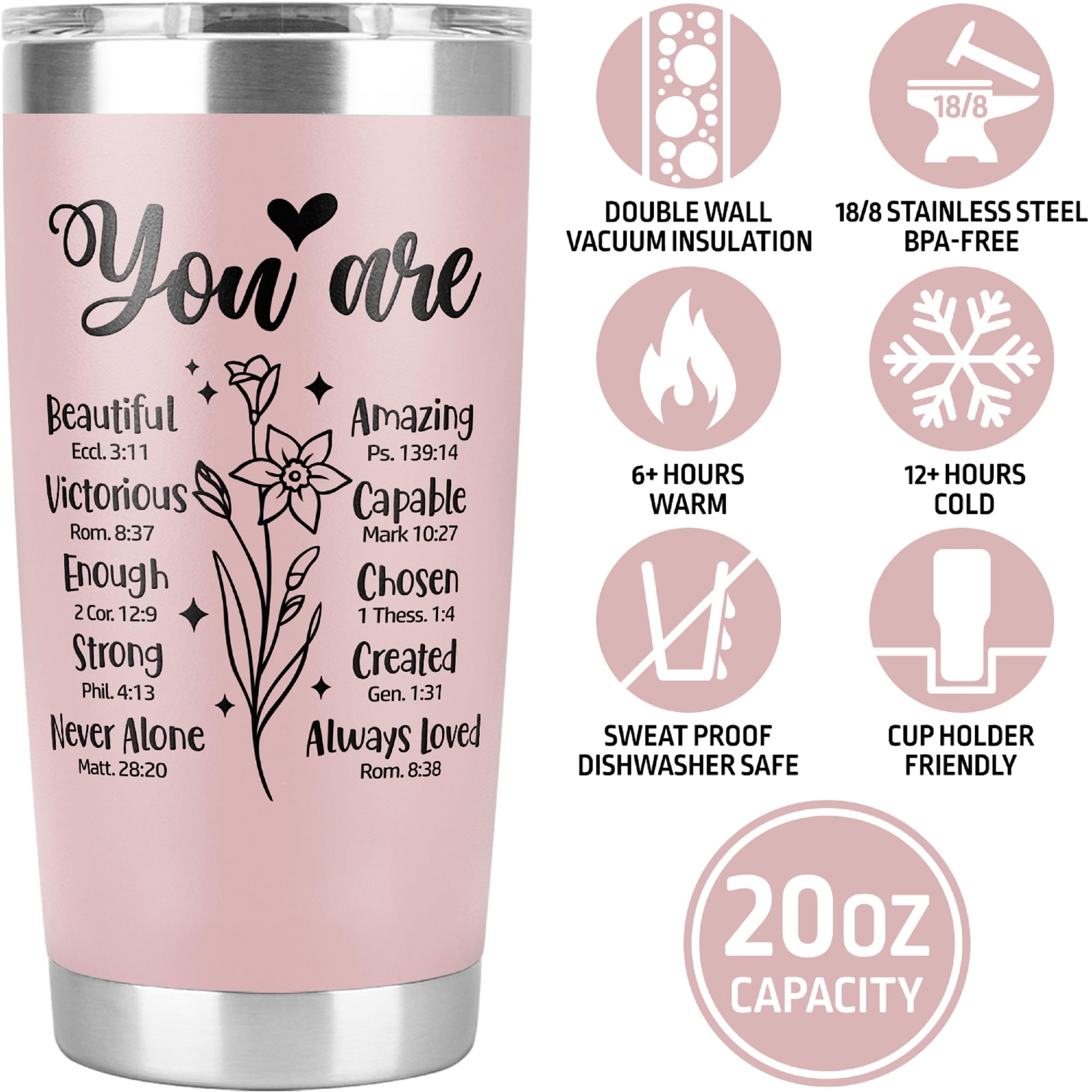 Taza Lallamotion rosa con mensaje inspirador, regalo para mujer con fe.