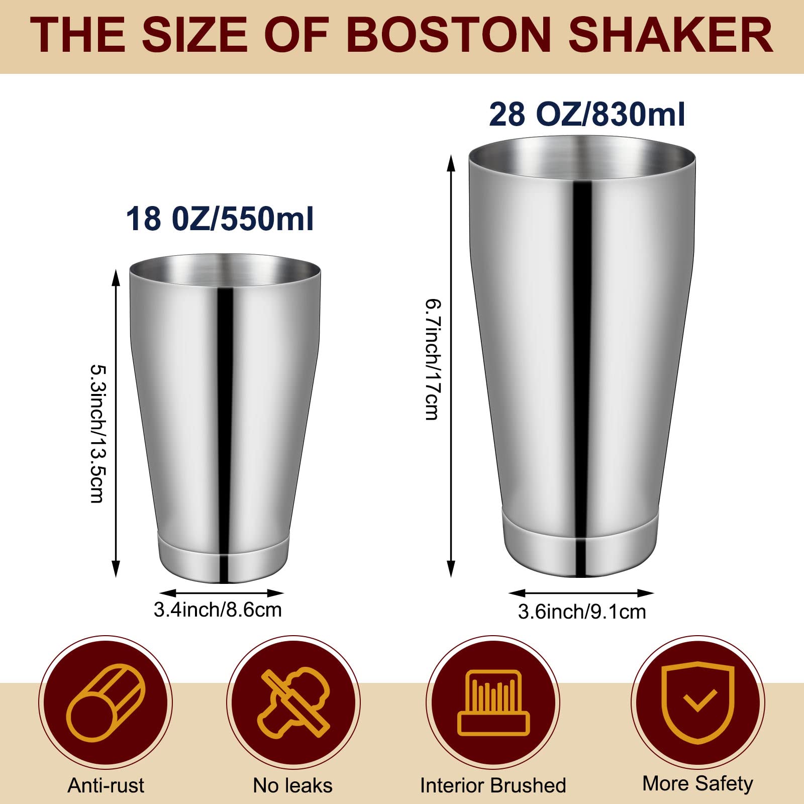 Lallisa coctelera Boston 28 oz plateada para grandes cócteles