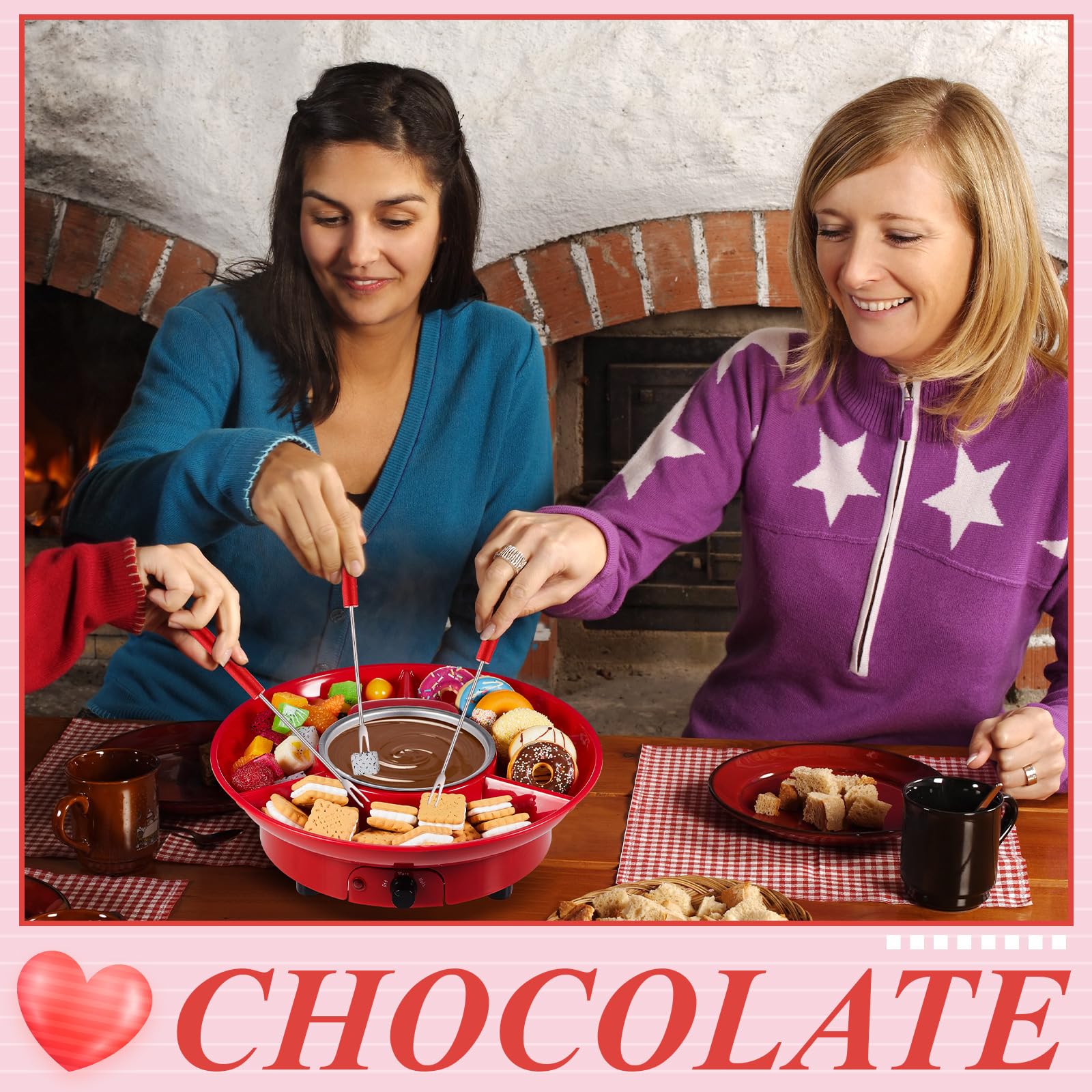 Lallisa fondue eléctrica con cuatro pinchos para frutas.