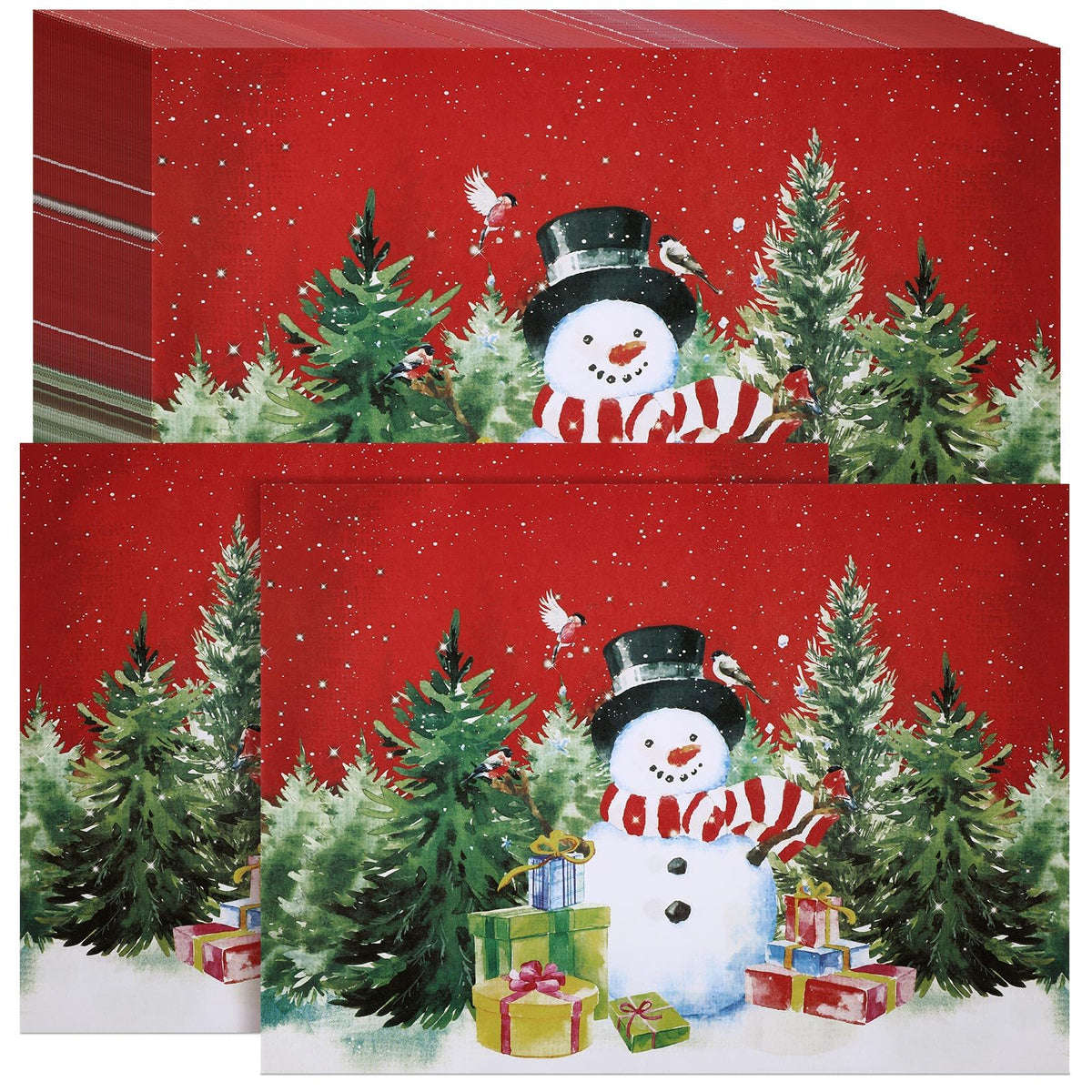Manteles de papel Lallisa con muñeco de nieve para mesa navideña.