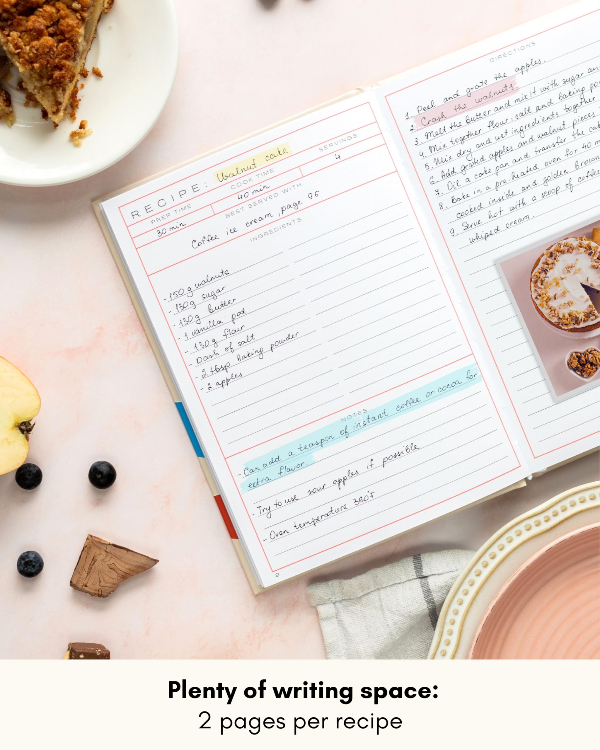 Lamare libro de recetas en blanco, interiores claros para escritura cómoda.