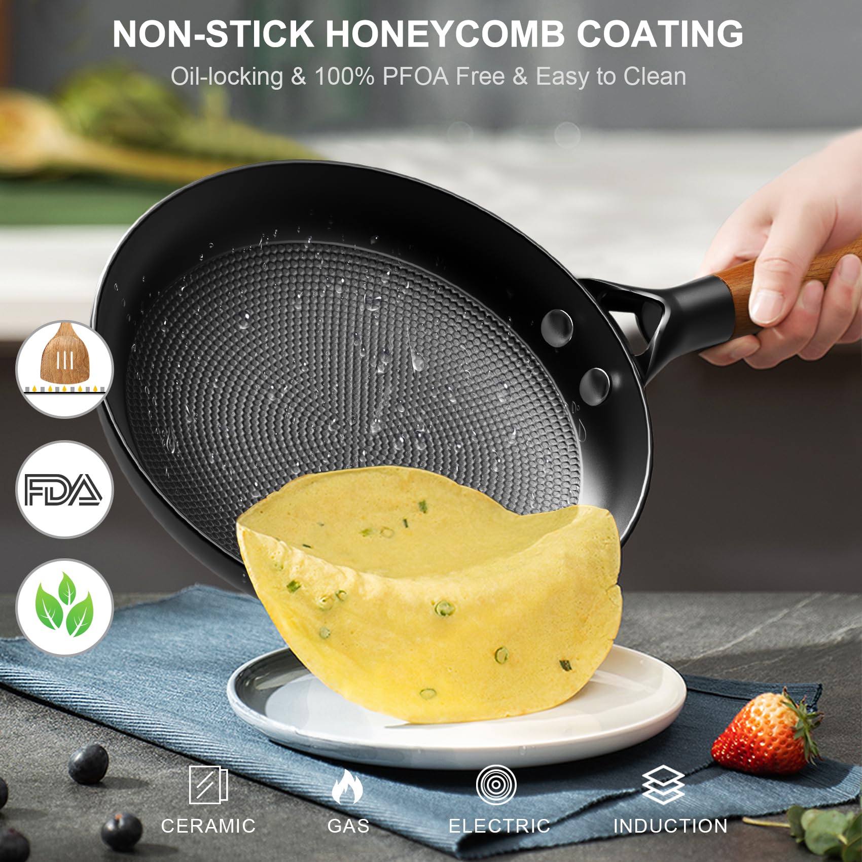 Sartén LAMFO distribuye calor de forma uniforme para dorar y sellar alimentos