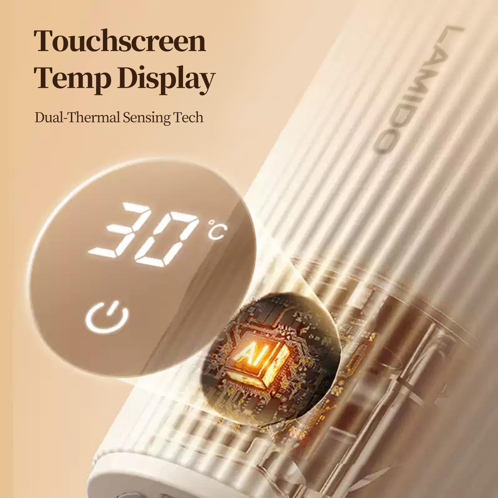Lamido, taza con pantalla digital que muestra temperatura para control.