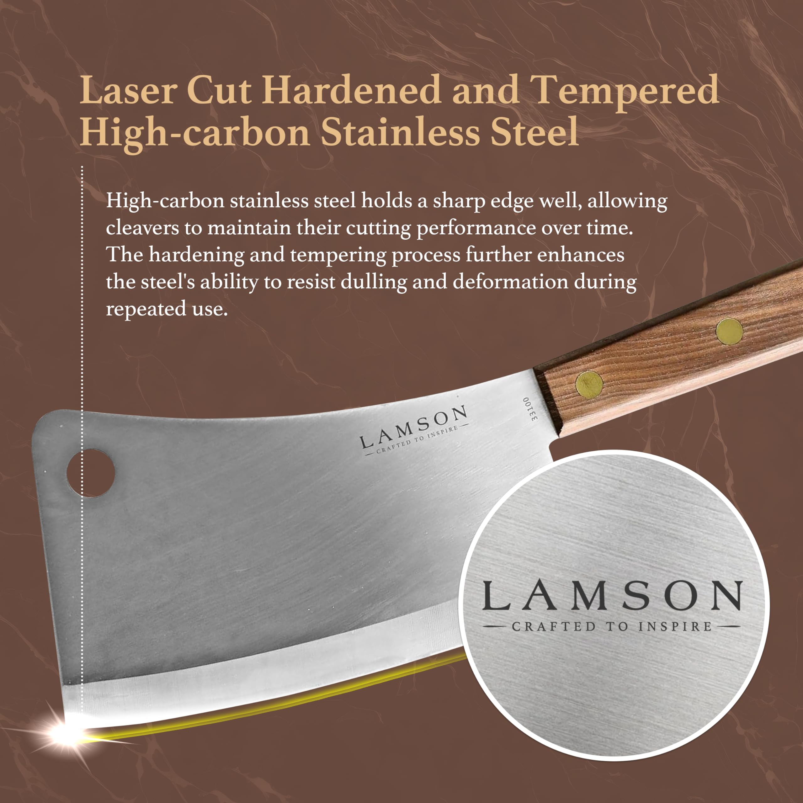 Lamson espiga completa con remaches de bronce para mayor estabilidad.