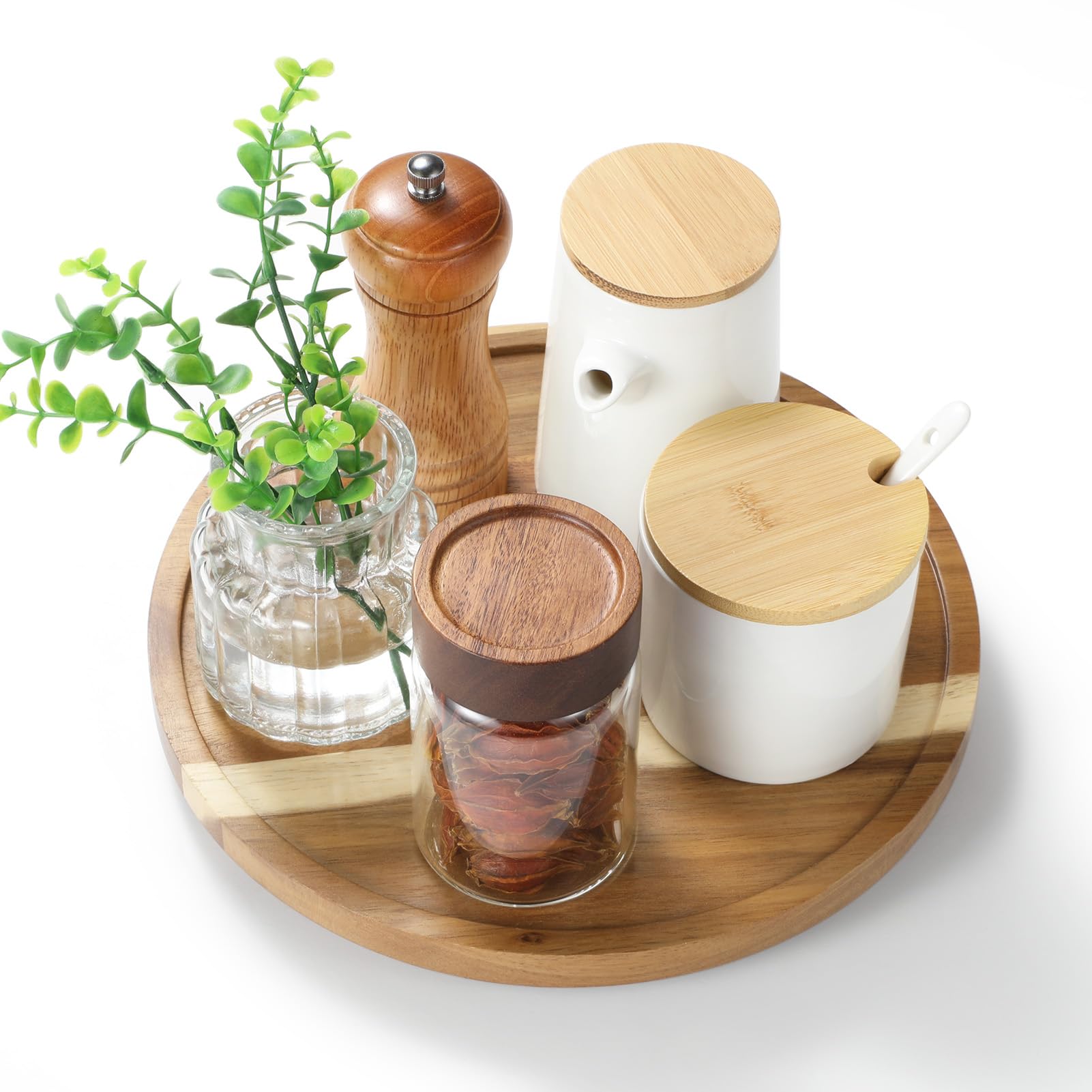 LAMU 10'' bandeja giratoria de acacia para mesa, acceso rápido a condimentos