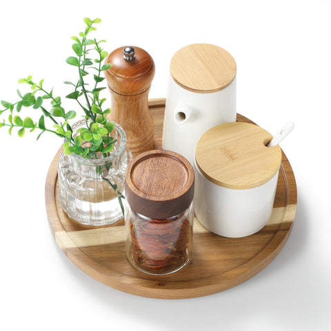 LAMU 10'' bandeja giratoria de acacia para mesa, acceso rápido a condimentos