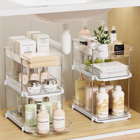 LAMU organizador de baño 3 niveles con cajones acrílicos para ver artículos