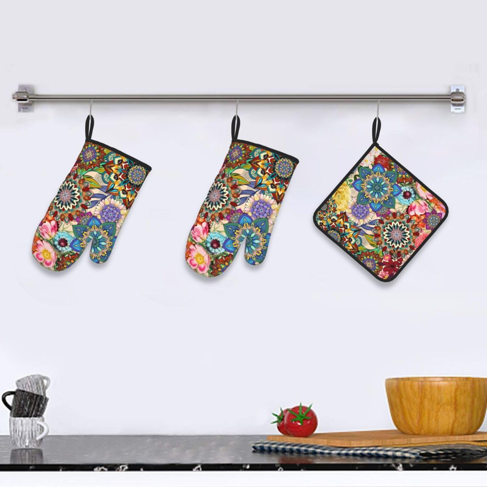LANAIQO conjunto de cocina boho floral, colorido y funcional para hornear