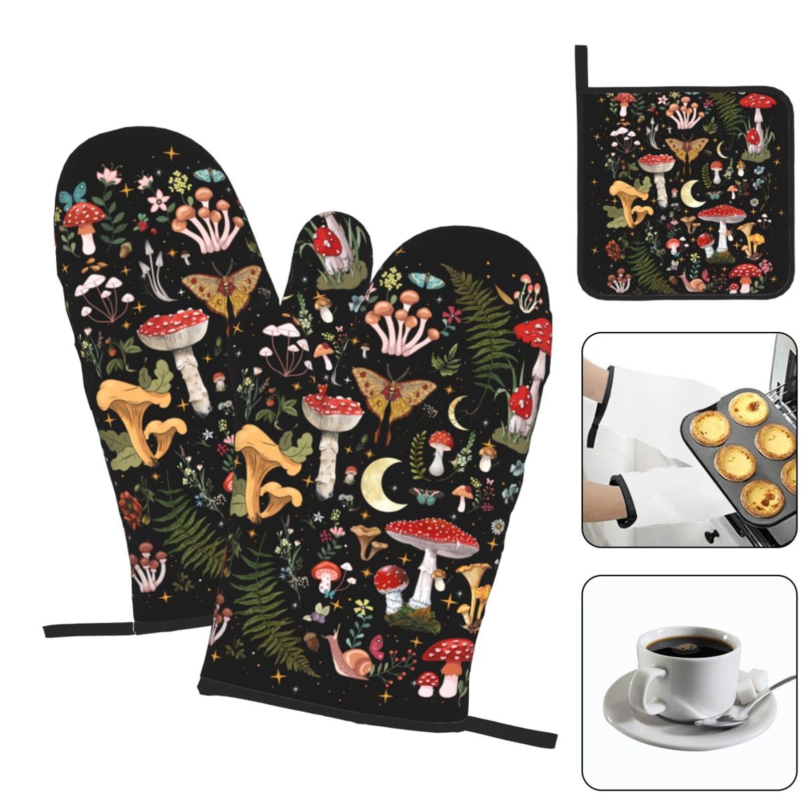 LANAIQO conjunto manoplas hongo – 2 piezas, práctica para cocinas ocupadas.