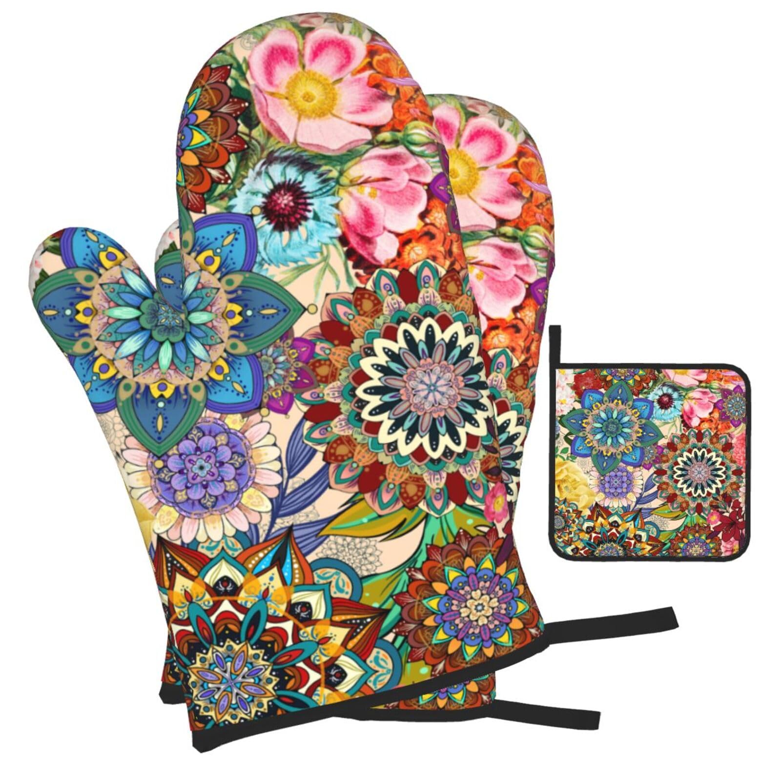 LANAIQO guantes de horno boho floral para manejo cómodo y estable