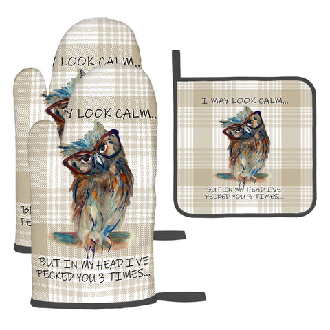 LANAIQO guantes para horno con búhos divertidos, para un manejo seguro al cocinar.