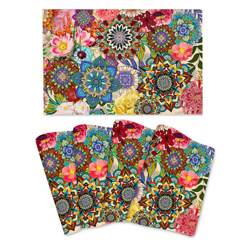 Manteles LANAIQO boho florales; conjunto 4 protege la mesa con color